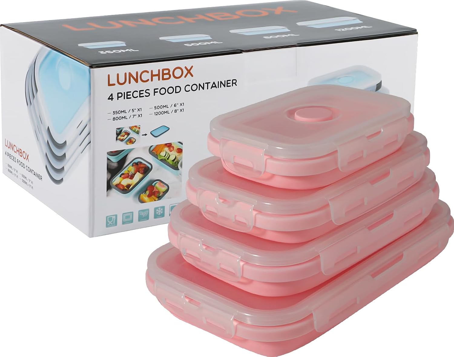 collapsible silicone food storage container with lid, portable lunch bento box outdoor picnic box space saving, microwave, dishwasher and freezer safe, set of 4(green)