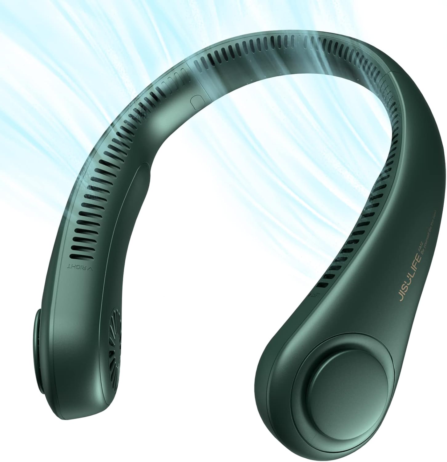 jisulife portable neck fan, hands free bladeless, 5 speeds, 4000 mah battery operated wearable personal fan, twistable, rechargeable, gift for women men dark green