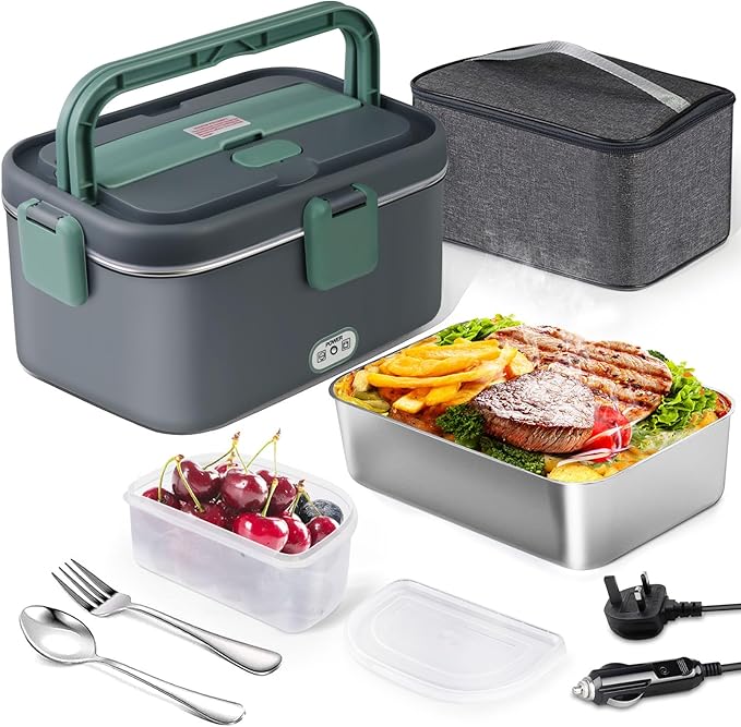 octy electric heated lunch box 80w 1.5l stainless steel food warmer & electric lunchbox for car (12v) lorry (24v) & home (230v) self heat