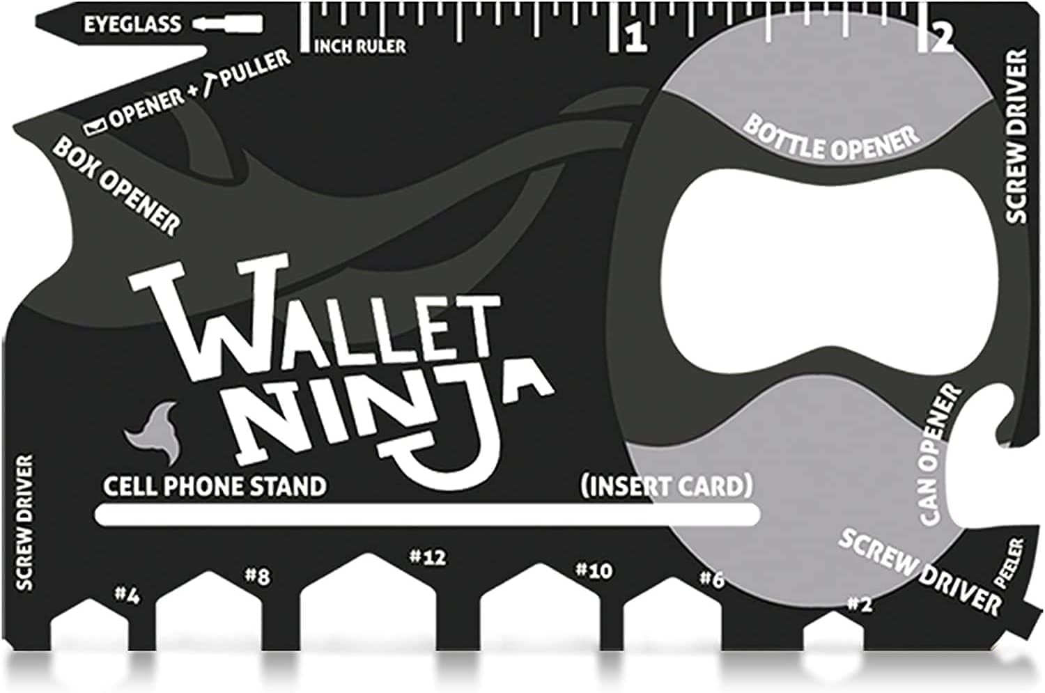 wallet ninja multitool card – 18 in 1 credit card size multi tool for quick repairs, edc survival gear, bottle opener, camping – cool gadget and stocking...